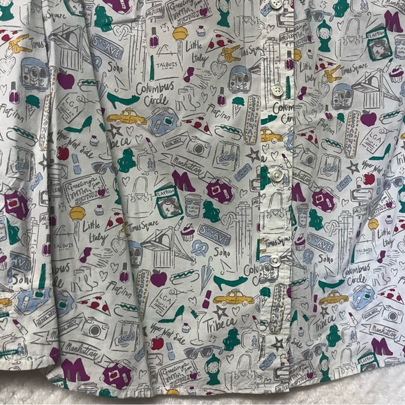 Talbots Top NYC Doodle 100% Cotton Button Front Long Sleeve Shirt Sz MP - Picture 6 of 8